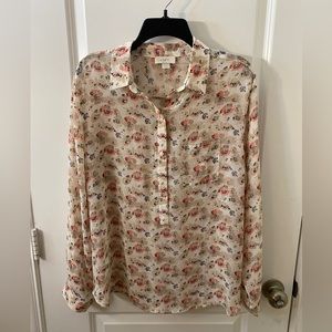 Ann Taylor LOFT, Large, Light pink floral shirt